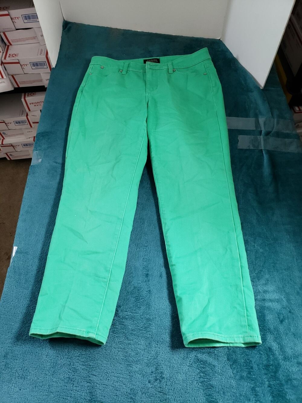 Talbots Jeans Size 10 Petite Womens Green Stretch Pants Mid Rise Slim Ankle